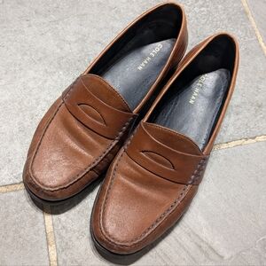 Cole Haan Women's Medium Brown Leather Loafers with Navy Thread 7.5